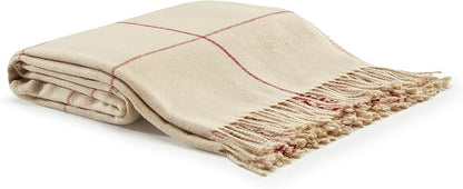 Arus Acrylic Highlands Collection Queen Size Tartan Plaid Design Throw Blanket Cream-Red, 60x80 inches