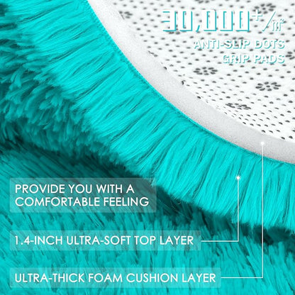 OLANLY Teal Blue Round Rugs for Bedroom - Machine Washable, 6 ft Circle Area Rugs for Living Room, Soft and Fluffy Shaggy Carpet for Teen Girls and Boys, Nursery Rooms, Dorms, Home Decor Aesthetic