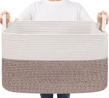 Goodpick Large Woven Blanket Basket 21.6" x 14.9" x 11.8" Storage Baskets for Organizing, Baby Laundry Basket with Handles, Toy Storage Baskets for Living Room Nursery, Brown