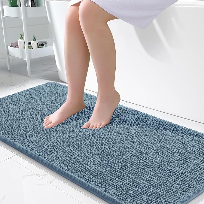 OLANLY Large Bathroom Rugs 45x27, Extra Soft Absorbent Chenille Bath Rugs, Rubber Backing Quick Dry, Machine Washable Bath Mats for Bathroom Floor, Tub and Shower, Home Decor Accessories, Airy Blue