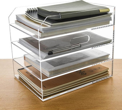 4 Tier Paper Organizer Letter Tray - Acrylic Tray Organizer for Desk, Paper Sorter Organizer for Letter/A4 Office File Folder Holder - Crystal-Clear File Organizer