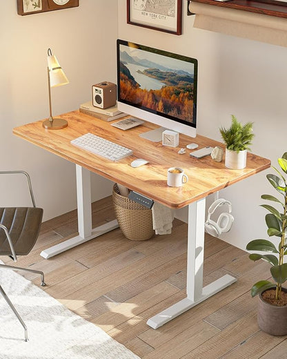 FEZIBO One-Piece Standing Desk Adjustable Height Stand up Home Office Desk, 32x20 Inch Electric Standing Computer Desk, with 4 Memory Presets, Headphone Hook, Light Rustic
