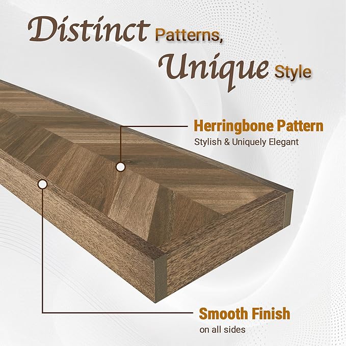 Howizz 24" Acacia Chevron Floating Shelves Set of 2 - Wall Mounted Wooden Shelf for Stylish Home Décor - Walnut Color - 24x6.7x1.5 Inches