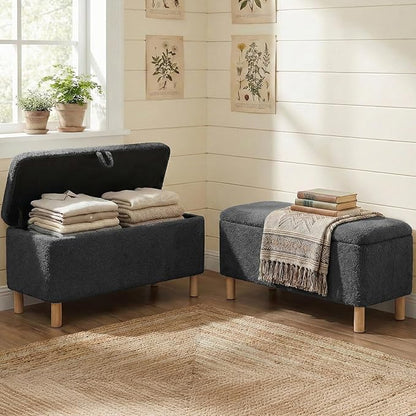 Ottoman with Storage, Storage Ottoman Bench, Entryway Bench with Wood Legs for Living Room, Sitting Area, 2PCS, Dark Grey
