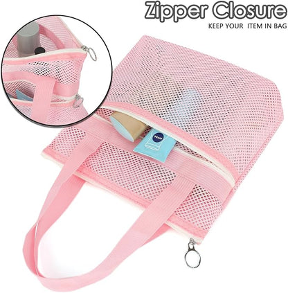 GYEUKHAM Portable Mesh Shower Caddy with 2 Zipper Pockets & Dual Handles, Quick-Drying Hanging Shower Tote for College Dorm, Gym, Travel & Camping, Pink