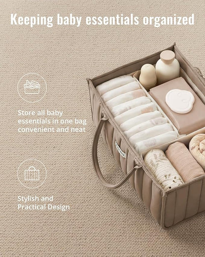 Blissful Diary Baby Diaper Caddy Organizer, Stylish Storage Basket for Newborn Essentials and Diaper Station, Gift for Baby Shower and Registry Must-Have, Mocha Brown
