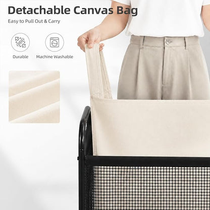 STORAGE MANIAC Rolling Laundry Hamper with Wheels 1-Section Laundry Sorter Rolling Laundrys Basket on Wheels with Removable Bag Clothes Hamper Laundrys Organizer Cart Bathroom Bedroom 90L Beige