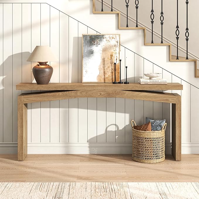 Console Table for Entryway Living Room, 63-Inch Wooden Rectangular Sofa Tables Narrow Long Behind Couch, Large Farmhouse Foyer Entrance Table for Home, Hallway, Apartment, Natural Brown