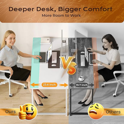 PRAISUN 55 X 24 Inch Computer Desk with Deeper Desktop, Gaming Office Writing Work Desk for Home Office, Study, Bedroom, Work from Home, Metal Frame, White