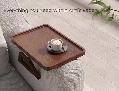 2 Pack Couch Arm Tray,Bamboo Folding Sofa Tray,Sofa Armrest Tray Clip-On Couch Desk for Drinks,Snacks,Phone,Remote Control（Brown）