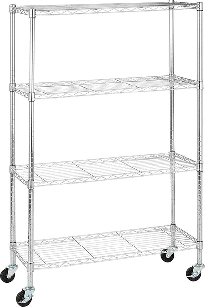 Amazon Basics 4-Shelf Adjustable, Heavy Duty Storage Shelving Unit with Wheels for Easy Assembly, for Garage or Kitchen Use, Metal Organizer Wire Rack, 36" L x 14" W x 57.8" H, Chrome
