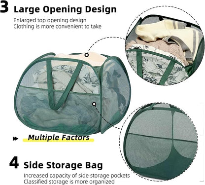 Collapsible Laundry Basket, 90L Foldable Pop Up Laundry Hamper with Handles, Mesh Dirty Clothes Hamper for Laundry, Bathroom, Kids Room, Dorm,Travel or Camping (Green, 2PCS)