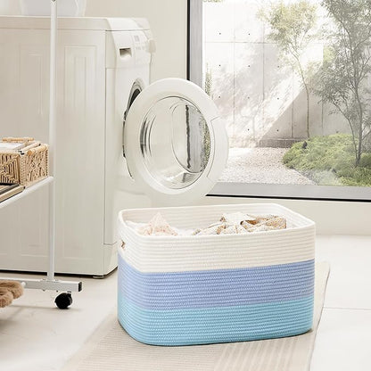 Artfeel Blanket Basket,Rectangle Woven Baskets for Storage,30L Laundry Basket for Decorative Nursery Blanket,Toys,Dirty Clothes and Magazine in Shelves,Baby Room,and Living Room
