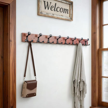 SKOLOO 43-Inch Wood Coat Rack Wall Mount with 8 Triple Hooks - Ideal for Family Entrances, Classrooms, and Pet Supplies Storage - Perfect Coat Hooks for Wall,Mahogany (Sapele), Pack of 2