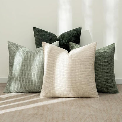 MIULEE Pack of 4 Couch Throw Pillow Covers 18x18 Inch Neutral Green Soft Decorative Chenille Pillow Covers Farmhouse Accent Cushion Covers for Boho Spring Home Decor Sofa Bedroom Living Room