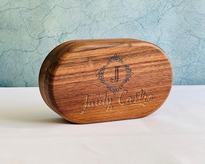 Personalized Women's Jewelry Box - Birth Flower, Wooden Handmade Walnut Organizer, Custom Engraved With Initial Letter and Name