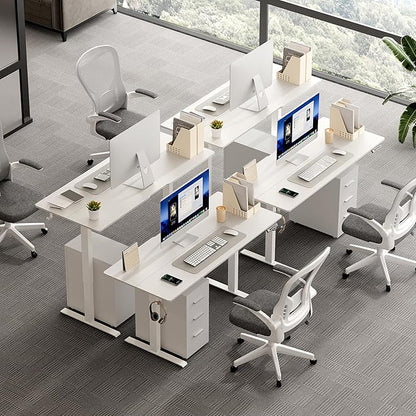 48 x 24 Inch Electric Standing Desk Adjustable Height, Sit Stand Desk with Wheels, Stand up Desk for Home Office, Computer Workstation (Spliced Desktop,White)