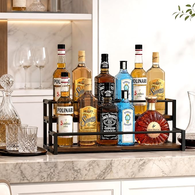 Expandable Coffee Syrup Organizer, Customized Width Syrup Rack & Bottle Holder for Coffee Bar Station, Liquor Bottle Display Shelf Bar Shelves, Wine Racks Countertop for Syrup, Wine, Spice