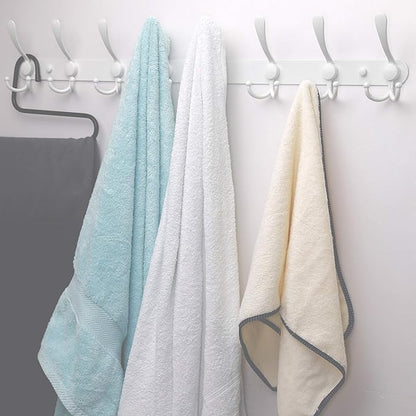 Dseap Coat Rack Wall Mount - 29.5” Long 8-Tri-Hooks Heavy Duty Coat Hanger Rail Wall Hooks for Hanging Coats Hats Clothing Clothes Purse Mudroom Entryway, White