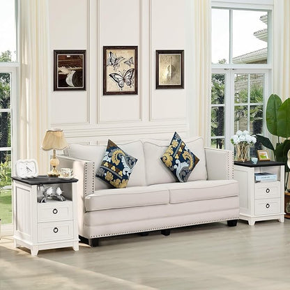 Farmhouse Coffee Table Set of 3, Furniture Set with Charging Station, Coffee Table with Hidden Storage Organizer and Nightsand 3-piece set, Country Center Table Set for Living Room,Office, Home