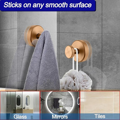 Bntuk Suction Cup Hooks for Shower, Removable Towel Hooks for Bathroom Window Glass Door Wall, Bath Robe Looafh Wreath Hook for Hanging - 4 Pack, Champagne Bronze