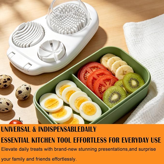 NOVANO 3-in-1 Egg Slicer, Heavy Duty Stainless Steel Egg Cutter | Multi-Mode Egg Dicer with Base, For Hard Boiled Eggs, Multifunctional Kitchen Chopper