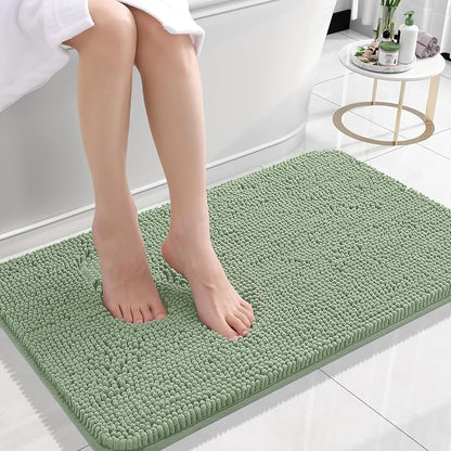 OLANLY Small Bathroom Rugs 24x16, Extra Soft Absorbent Chenille Bath Rugs, Rubber Backing Quick Dry, Machine Washable Bath Mats for Bathroom Floor, Tub and Shower, Home Decor Accessories, Sage Green