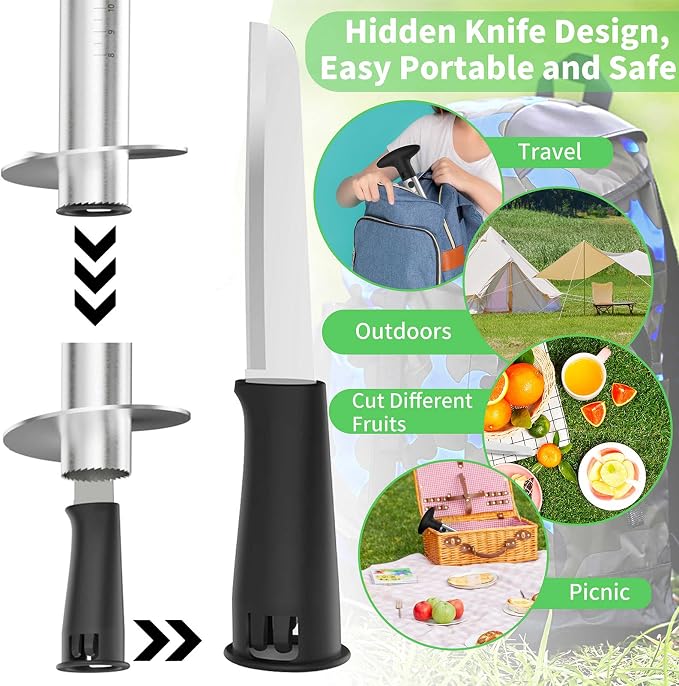 Newness Pineapple Corer with Knife, [Upgraded, Electric & Manual] Stainless Steel Fruit Cutter with Electric Drill Accessory, Pineapple Slicer Core Remover Kitchen Tool with Measure Mark