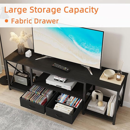 GYIIYUO TV Stand with Fabric Drawer for 50 55 Inches TV - Entertainment Center and Industrial TV Console Table with Open Storage Shelves for Living Room, Bedroom - 47" Black