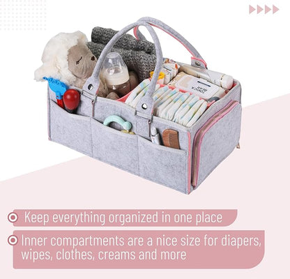 Mr. Pen- Baby Diaper Caddy Organizer, Gray, Pink Inside, Nursery Storage Bin and Car Organizer for Diapers and Baby Wipes