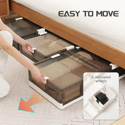 Under Bed Storage Containers with Wheels - Stackable, Foldable Plastic Storage Boxes with Lids for Clothes, Shoes, Blankets - Perfect for Bedroom Organization and Dorms (1 Pack-32.9''x16.1''x8.1'')