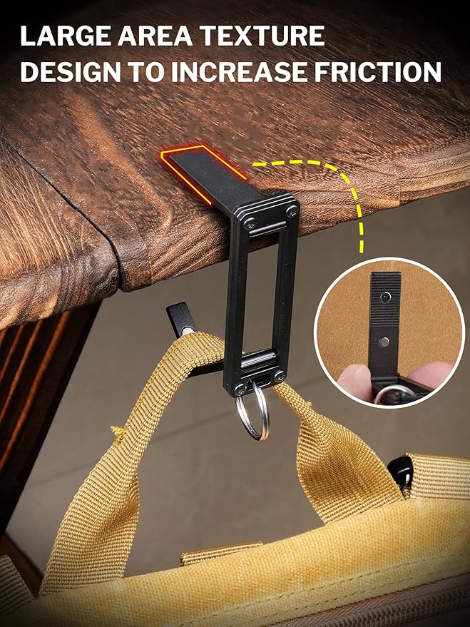 sayram ST5 Titanium Purse Hook for Table – Foldable Bag Hanger with Anti-Slip Arm – Portable Handbag Holder for Dining, Office, and Travel (Black)