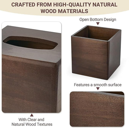Mkono Tissue Box Cover Square Open-Bottom Wood Tissue Box Holder Decorative Facial Cube Organizer Modern Farmhouse Decor for Bathroom Bedroom Dresser Living Room Office Dorm, Dark Brown