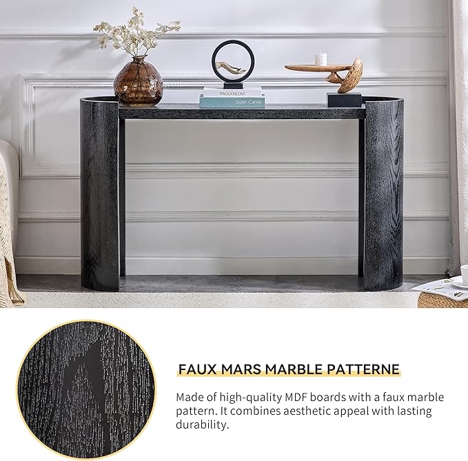 53 Inch Console Table, Modern Entryway Table with Rounded Corners, Narrow Sofa Table Behind Couch for Foyer, Hallway, Living Room,Black