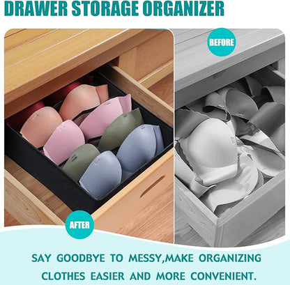 Bra Storage Drawers Organizer for Clothing Underwear Drawer Organizer Dividers Black Foldable Storage Cube Bins for Bra,Socks, Underwear,3 Pack （Black）