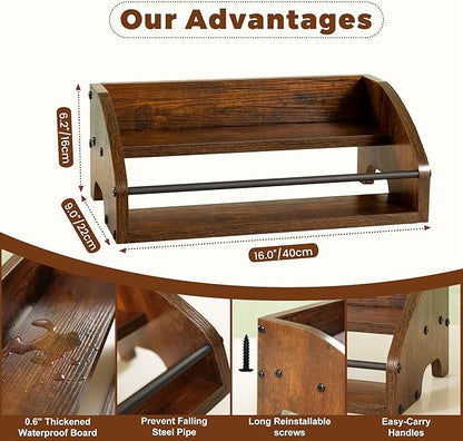 Rustic Wooden Countertop Organizer | Liquor Cabinet, Coffee Syrup Rack, Mini Bar, Home Retro Bar Shelf Stand, 2-Tier