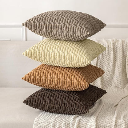 MIULEE Pack of 2 Corduroy Decorative Throw Pillow Covers 20x20 Inch Soft Boho Striped Pillow Covers Modern Farmhouse Home Decor for Sofa Living Room Couch Bed Brown