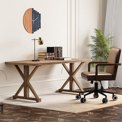 homary 70.9" Solid Wood Executive Desk, Rustic Farmhouse Home Office Desk with X-Trestle Base, Large Writing & Computer Table for Home Office, Study or Dining Space