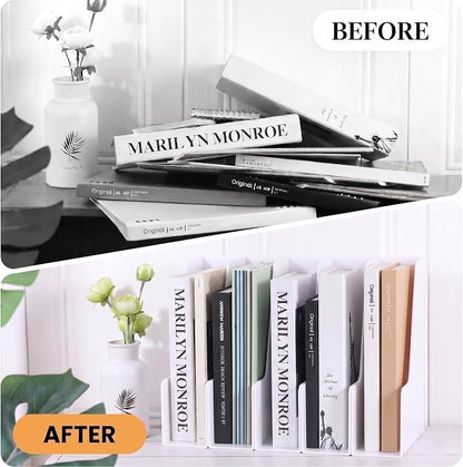 LALOBLUE Vertical Magazine File Holder, White, 4 Pack Folder Organizer | Plastic, Holds Magazines, Folders, Notebooks, Documents, 4 Section Vertical File Folder Holder, magazine file holder