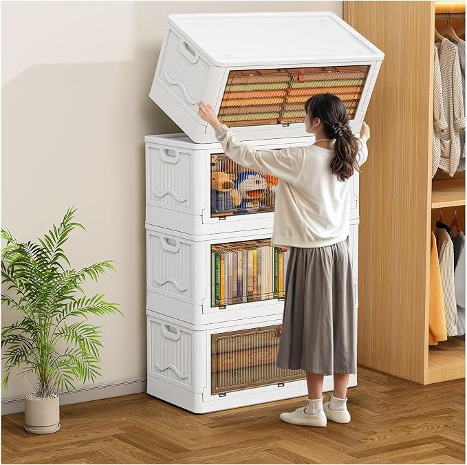 CTSNSLH 4 Tier Plastic Storage Bins with Lids 102QT - Stackable Storage Bins with Wheels, Organizers and Storage, Plastic Storage Cabinet Organization and Storage for Living Room,Office,Dorm