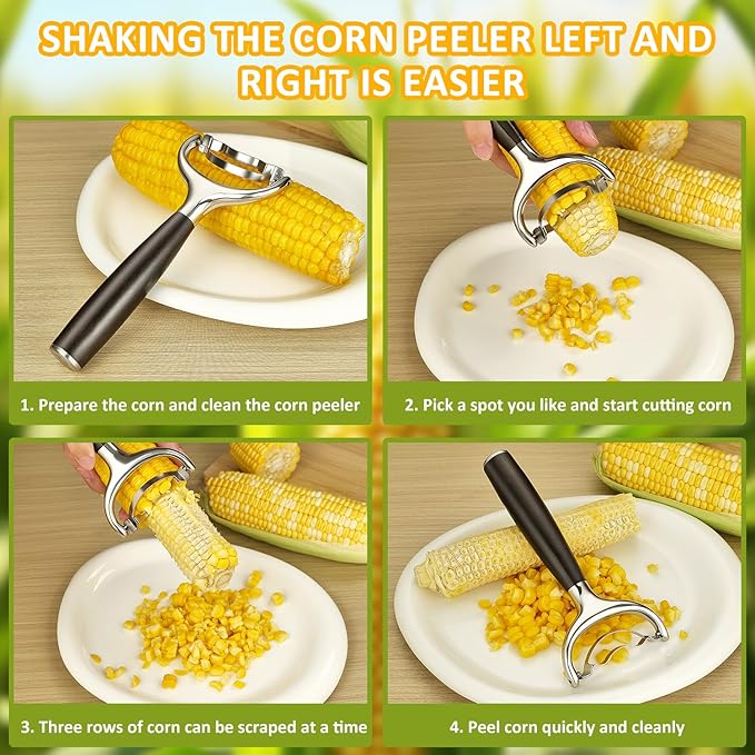 Stainless Steel Corn Peeler, Durable Corn on the Cob Stripper Tool with Solid Wood Good Grip Handle for Salad Polenta Pizza Popcorn Cooking Gifts for Woman Her Mom Birthday (Exotic Ebony)