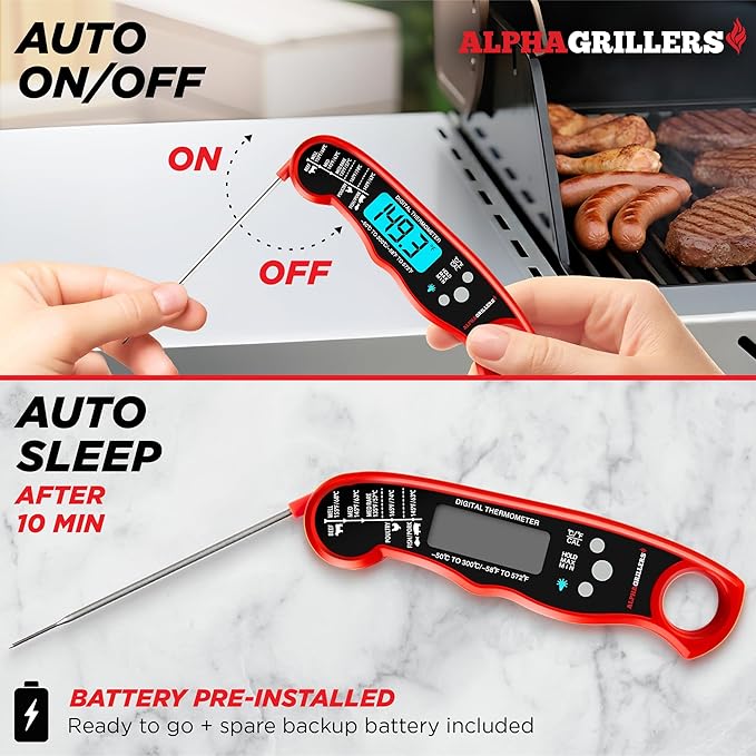 Alpha Grillers Meat Thermometer Digital – Instant Read Food Thermometer for Cooking & Grilling – Professional Kitchen Fathers Day Gift for Dad Men Him Husband