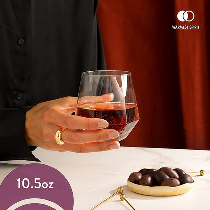 Hexagon Stemless Wine Glasses Set of 6 – Elegant 10.5 oz, Durable, Dishwasher Safe, Spill-Proof Design, Perfect for Wine, Cocktails, Whiskey, Everyday Use, Dinner Parties, and Entertaining, Giftable