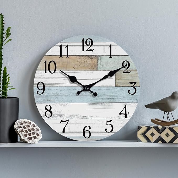 KECYET Wall Clock Battery Operated 12 Inch Silent Non Ticking Coastal Design Country Rustic Retro Decorative for Bathroom Kitchen Living Room Bedroom