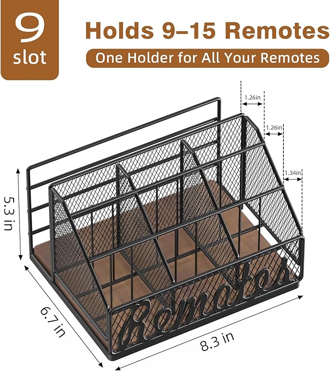 Remote Control Holder, 9-Slot TV Remote Holder for Table, Universal Farmhouse Remote Caddy Large Size Design for Living Room Bedroom Office, No Assembly Required