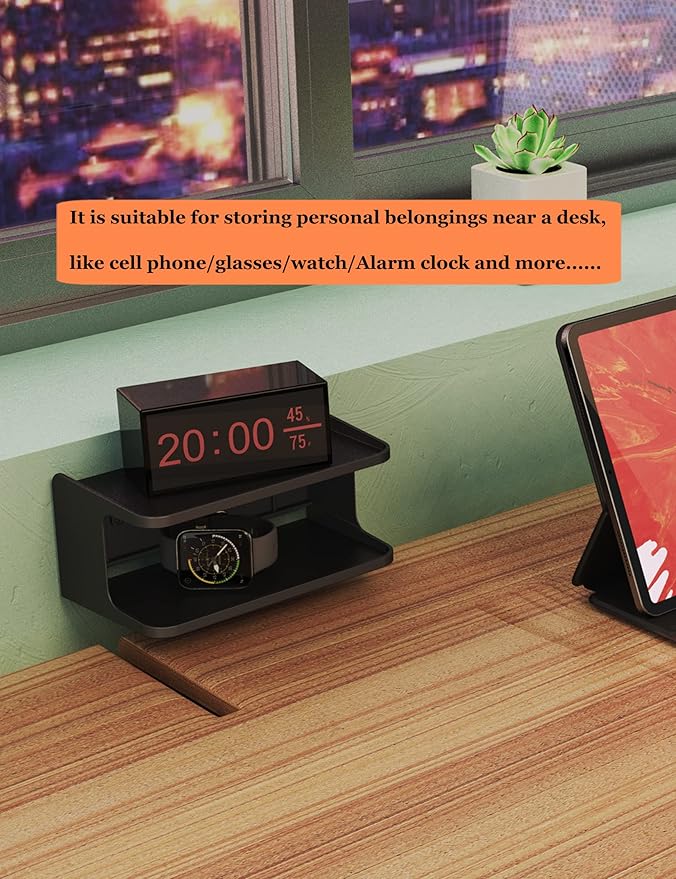Bedside Shelf Accessories Organizer for Bedroom Bedside Wall Organizer Universal Bedside Shelf Wall Mount for Glasses/Remote/Earphone/Cell Phone and More (Black)