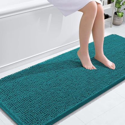 OLANLY Bathroom Runner Rugs 59x24, Soft Absorbent Chenille Bath Rugs, Rubber Backing Quick Dry, Machine Washable Long Bath Mats for Bathroom Floor, Tub and Shower, Home Decor Accessories, Deep Lake