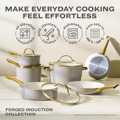 Farberware Forged Induction Ceramic Nonstick Cookware Set, 12-Piece, Taupe Pots & Pans