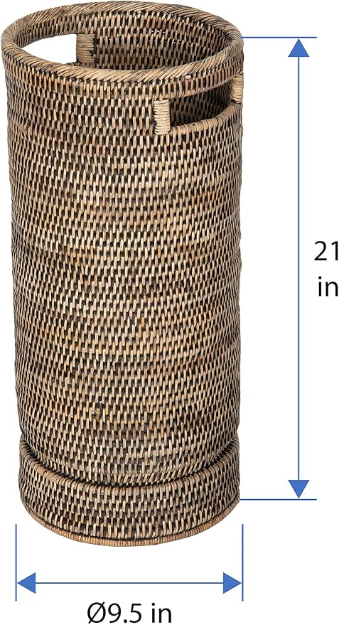 Kouboo La Jolla Round Rattan Umbrella Stand with Water Catch Black-Wash