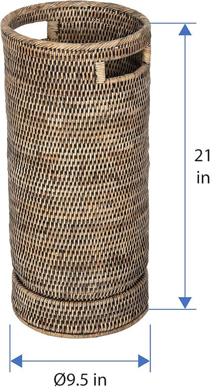 Kouboo La Jolla Round Rattan Umbrella Stand with Water Catch Black-Wash
